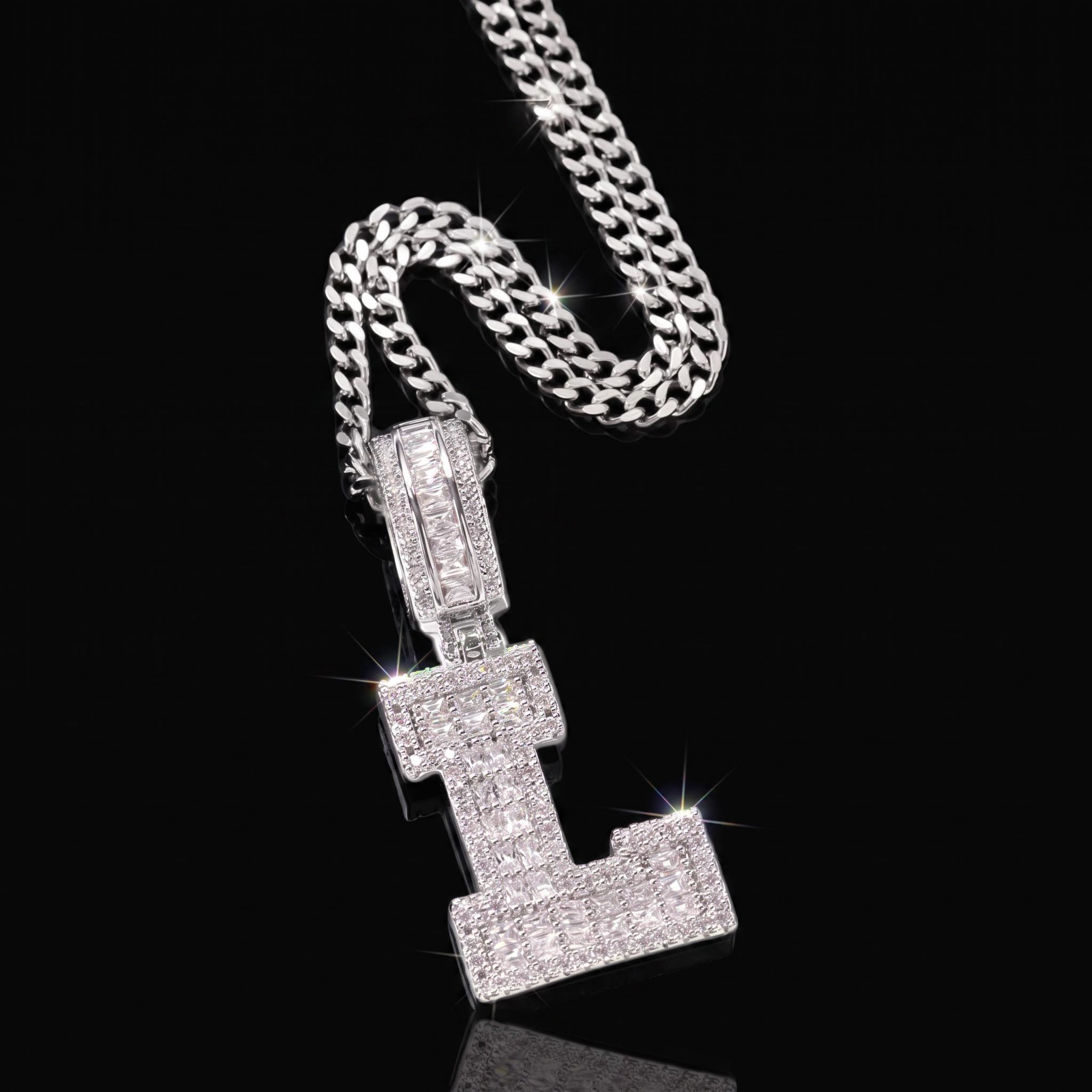 Baguette A to Z Initials Letters Pendants in White Gold Baguette A to Z Initials Letters Pendants in White Gold