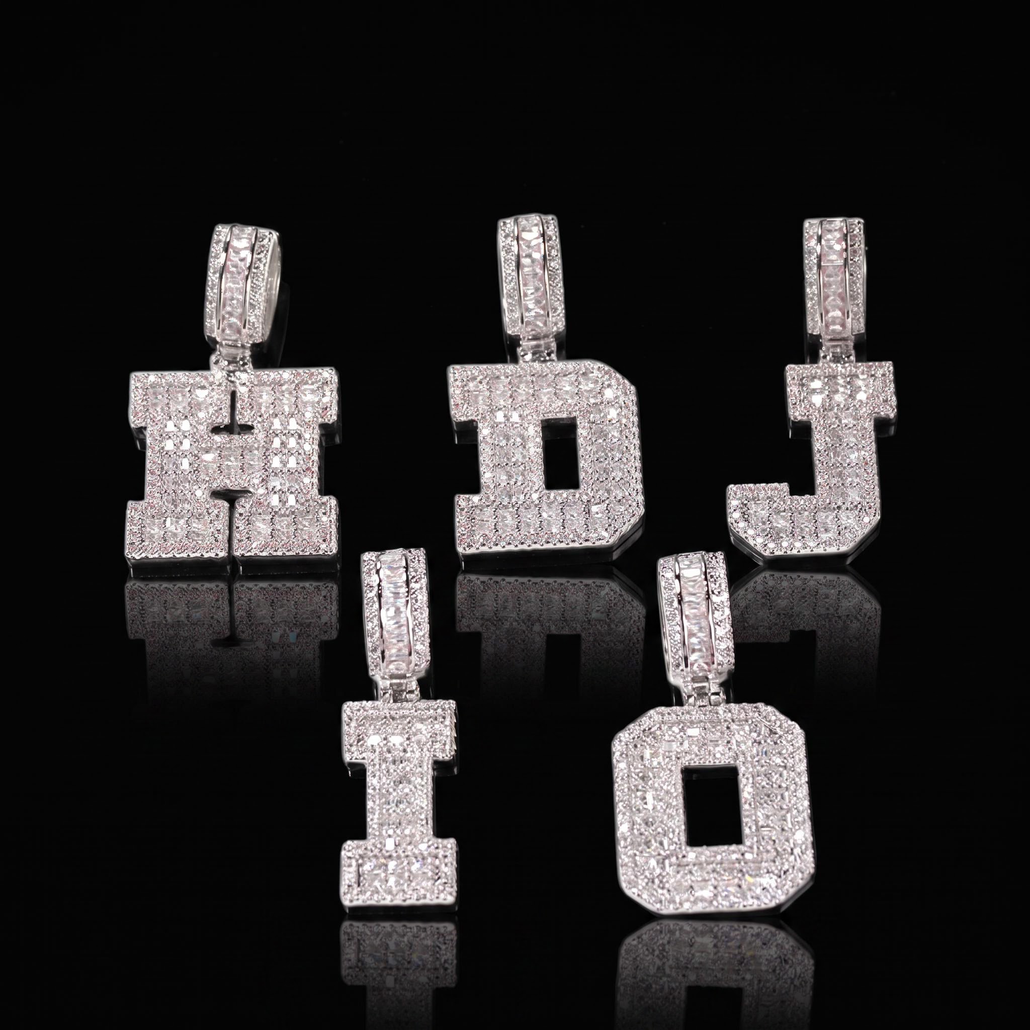 Baguette A to Z Initials Letters Pendants in White Gold Baguette A to Z Initials Letters Pendants in White Gold