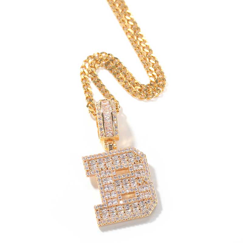 Baguette A to Z Initials Letters Pendants in Gold