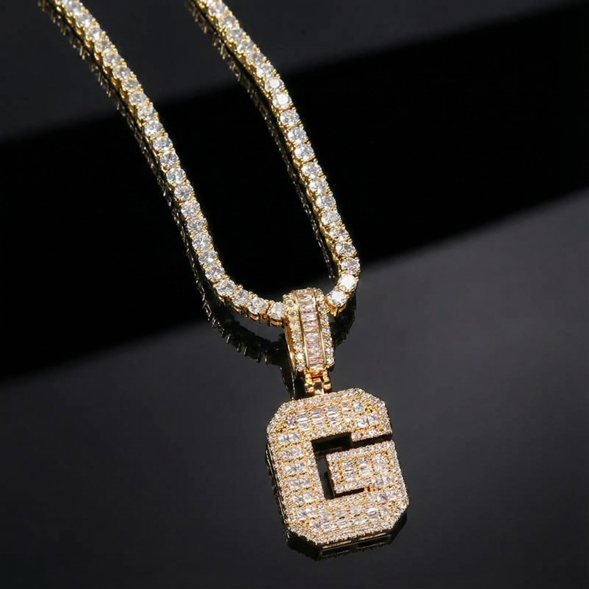 Baguette A to Z Initials Letters Pendants in Gold Baguette A to Z Initials Letters Pendants in Gold