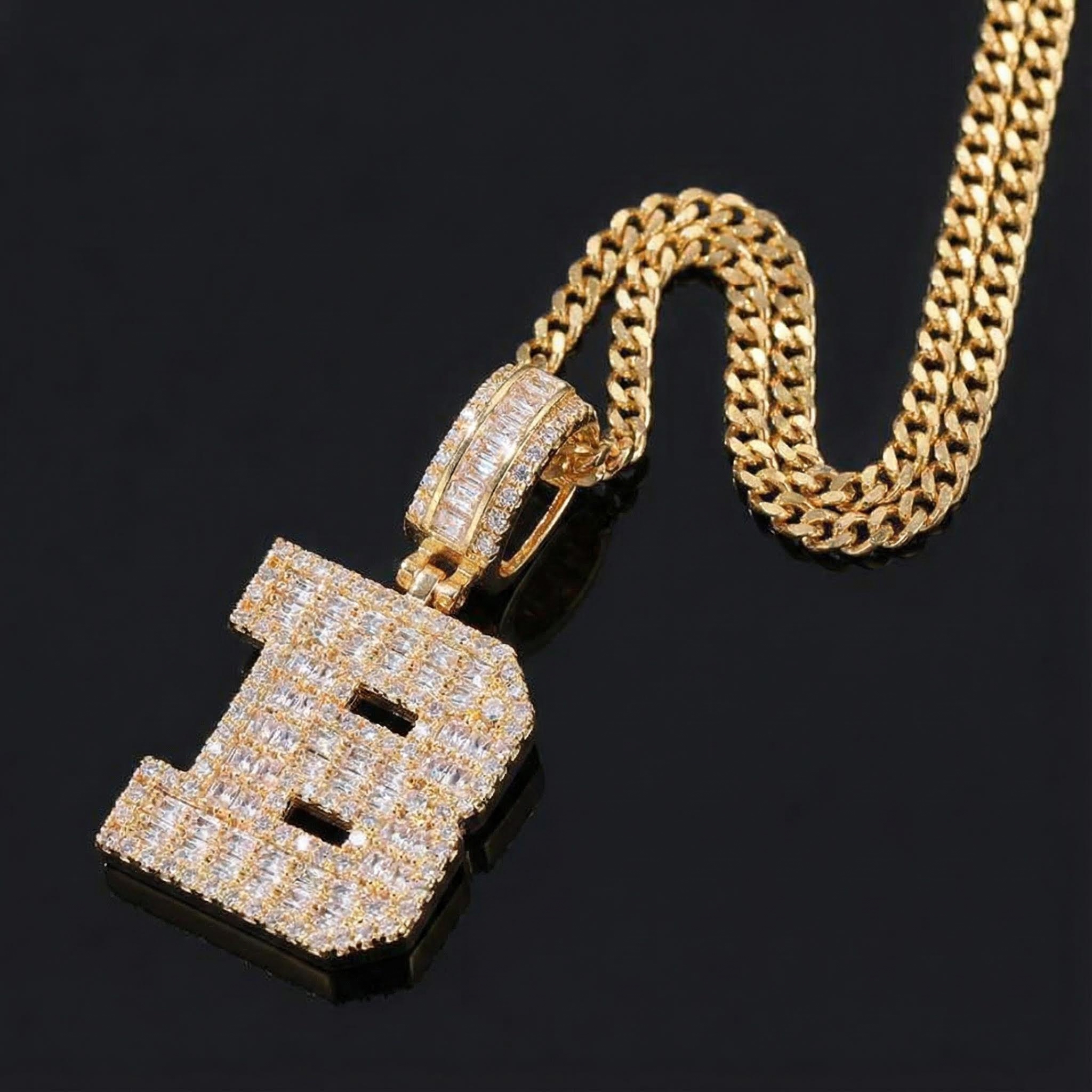 Baguette A to Z Initials Letters Pendants in Gold Baguette A to Z Initials Letters Pendants in Gold