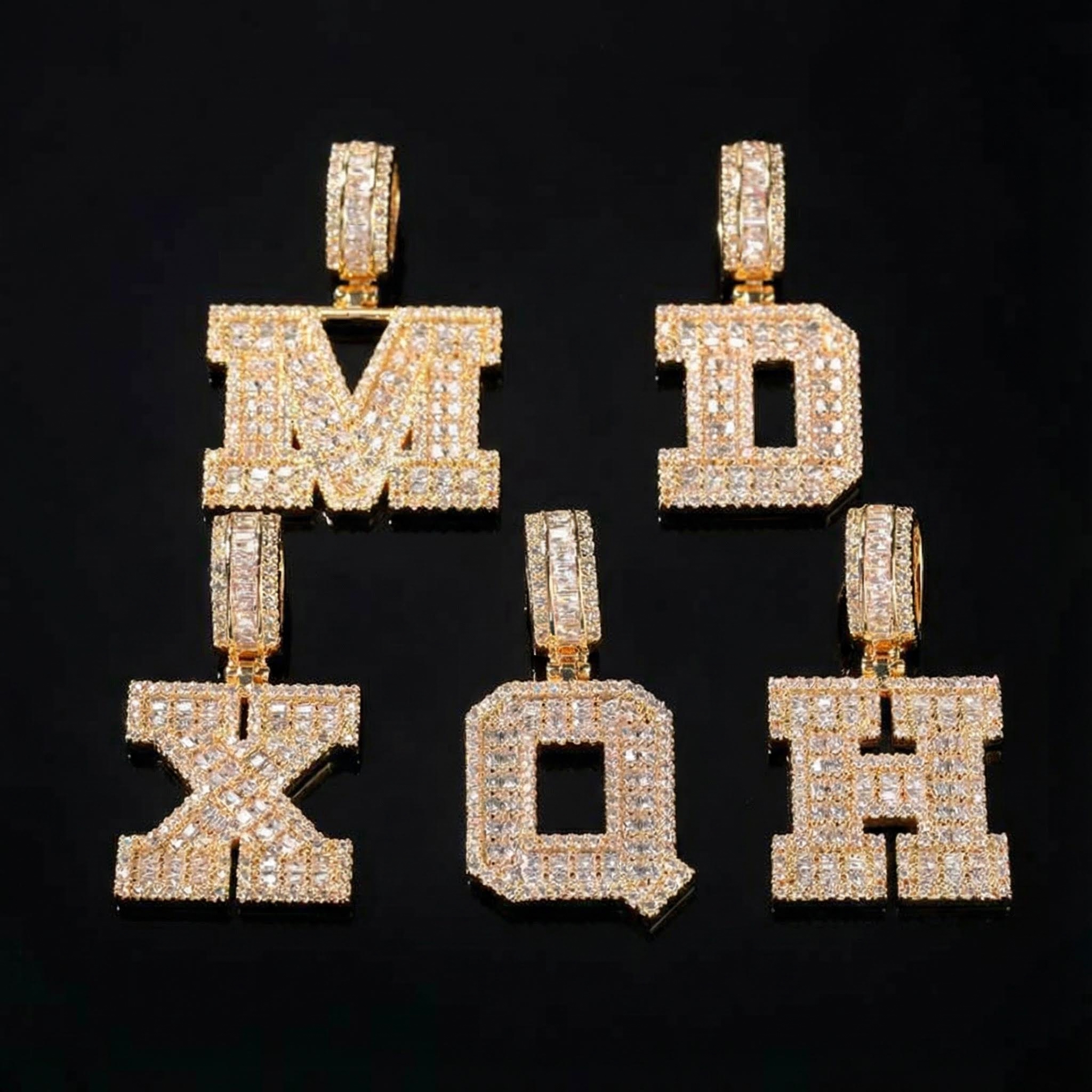 Baguette A to Z Initials Letters Pendants in Gold Baguette A to Z Initials Letters Pendants in Gold