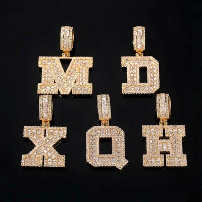 Baguette A to Z Initials Letters Pendants in Gold