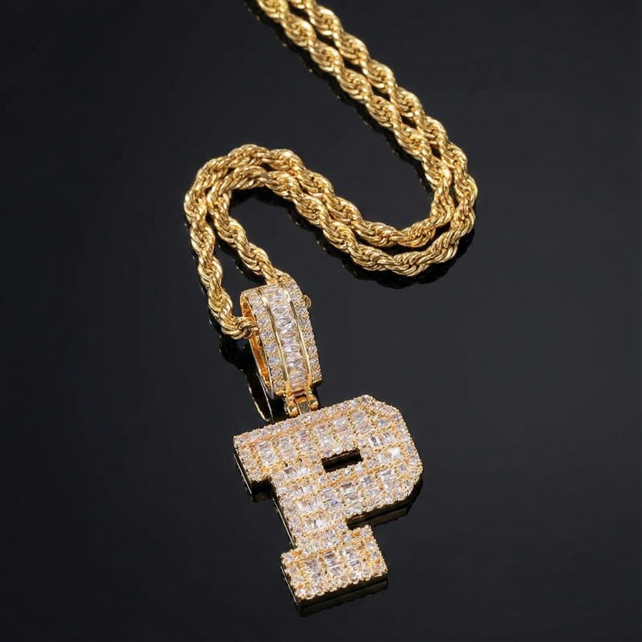 Baguette A to Z Initials Letters Pendants in Gold Baguette A to Z Initials Letters Pendants in Gold