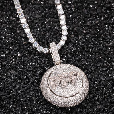  Custom Iced Rotating Letter Pendant in White Gold
