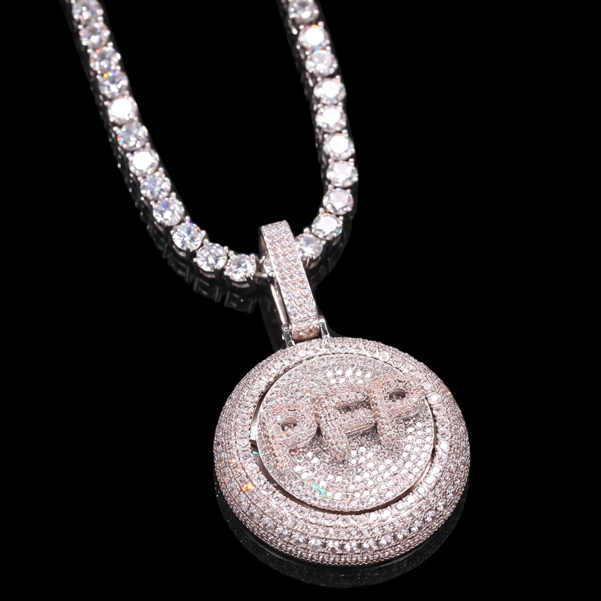 Custom Iced Rotating Letter Pendant in White Gold
