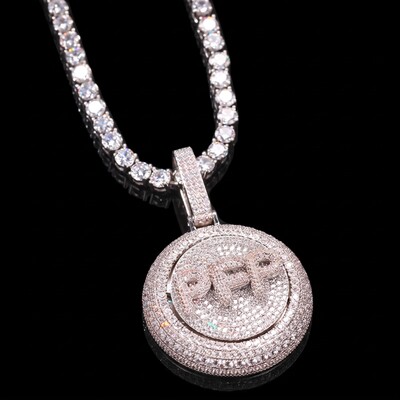 Custom Iced Rotating Letter Pendant in White Gold