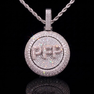 Custom Iced Rotating Letter Pendant in White Gold