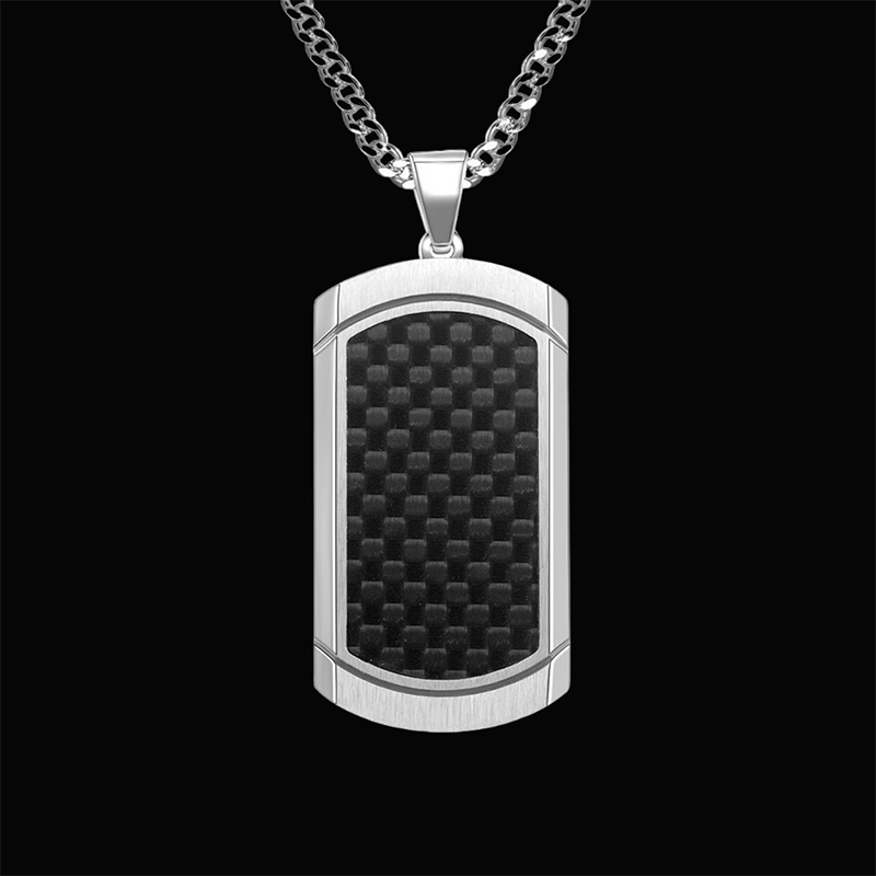 Stainless Steel Holographic Carbon Fiber Inlay Dog Tag Pendant