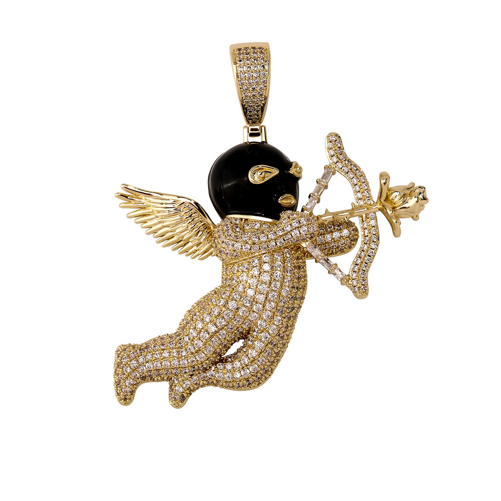 Cupid Angel Cherub with Bow and Rose Arrow Pendant