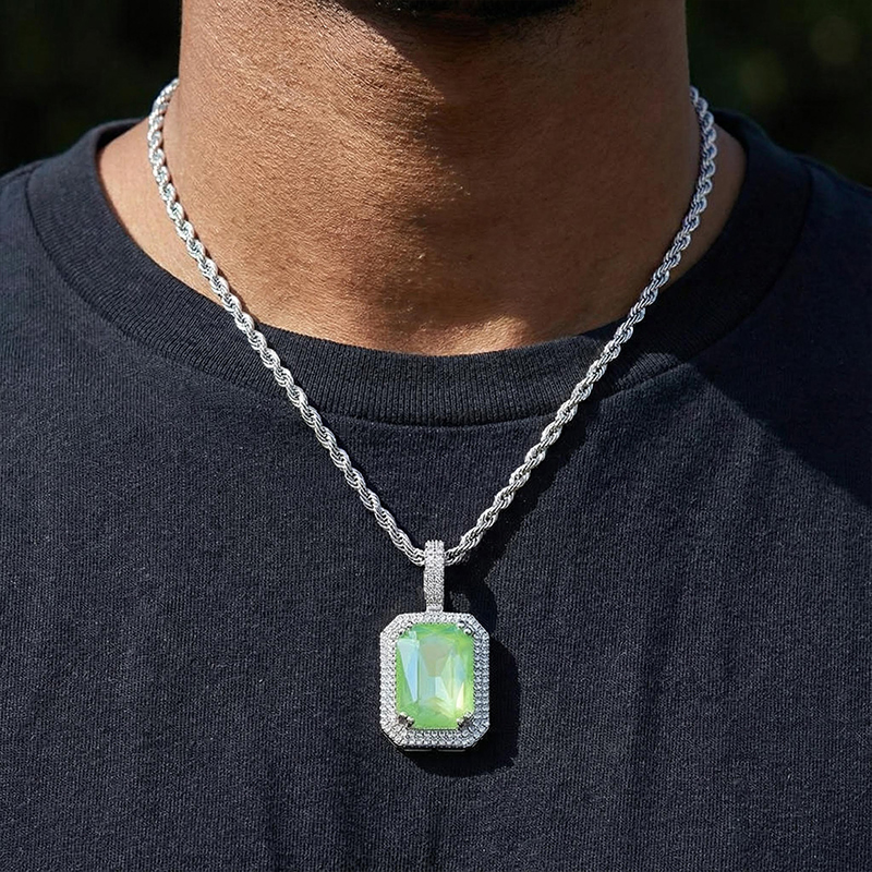 Iced Fluorescent Cube Pendant in White Gold Iced Fluorescent Cube Pendant in White Gold