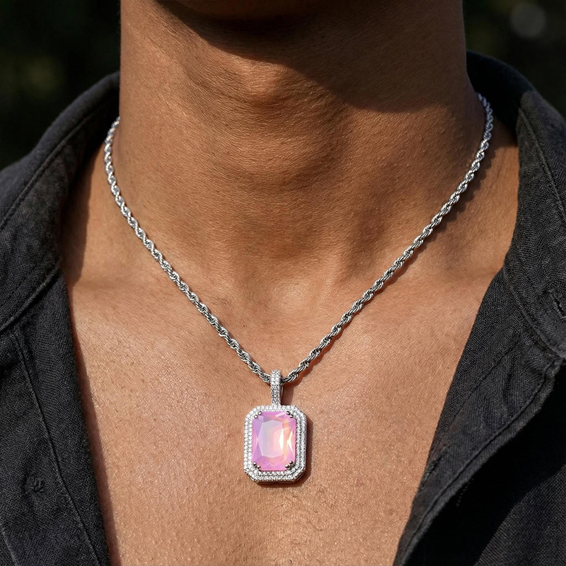 Iced Fluorescent Cube Pendant in White Gold Iced Fluorescent Cube Pendant in White Gold