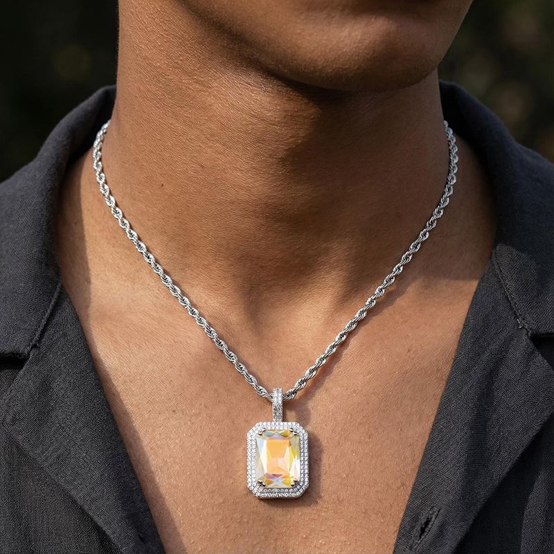 Iced Fluorescent Cube Pendant in White Gold Iced Fluorescent Cube Pendant in White Gold