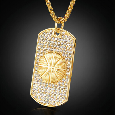  Iced Basketball Dog Tag Pendant
