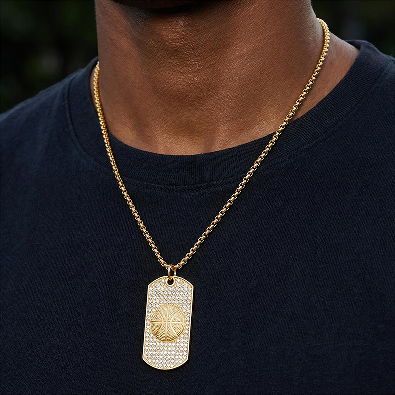 Iced Basketball Dog Tag Pendant Iced Basketball Dog Tag Pendant