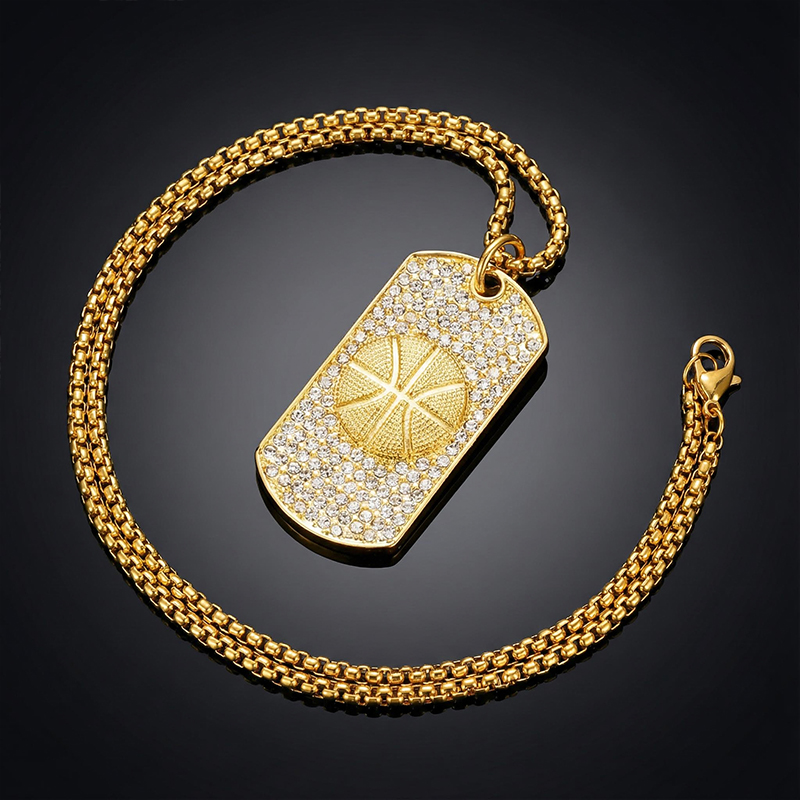 Iced Basketball Dog Tag Pendant Iced Basketball Dog Tag Pendant