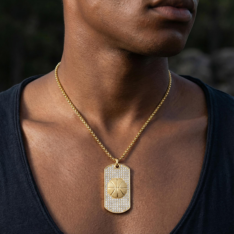 Iced Basketball Dog Tag Pendant Iced Basketball Dog Tag Pendant