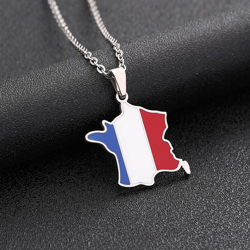 France Map Flag Enamel Stainless Steel Pendant