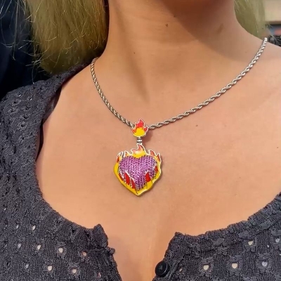  Iced Burning Heart Pendant