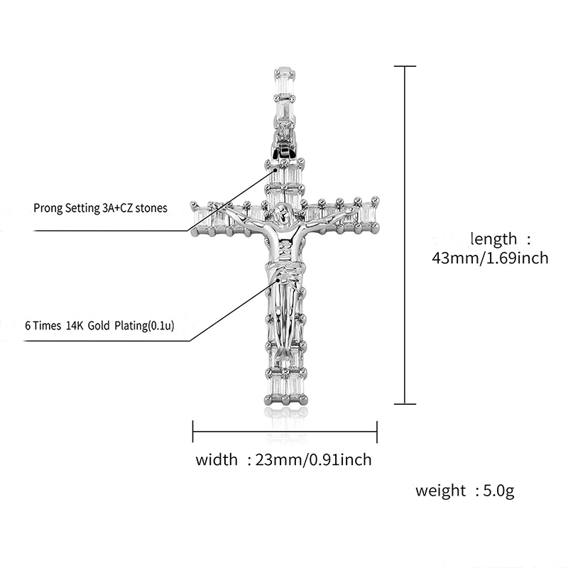 Iced Baguette Cut Crucifix Cross Pendant