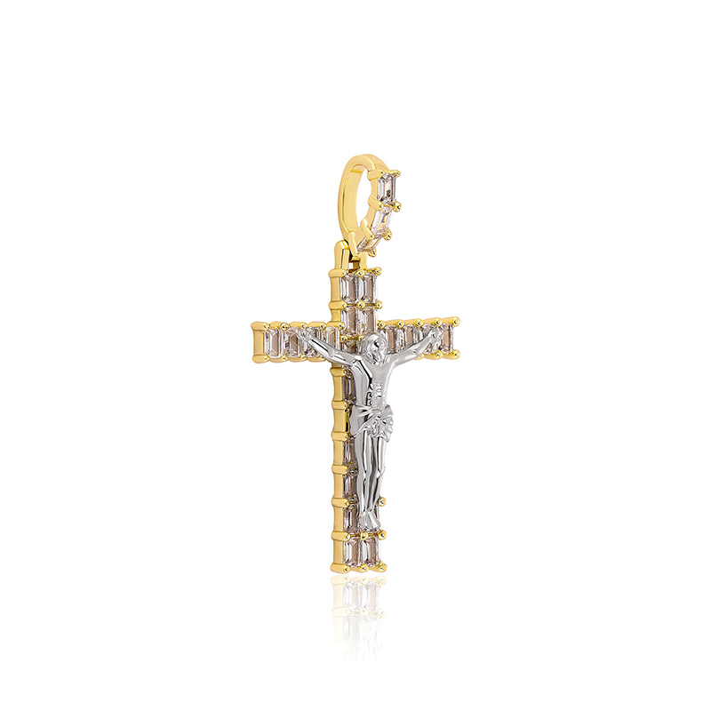 Iced Baguette Cut Crucifix Cross Pendant
