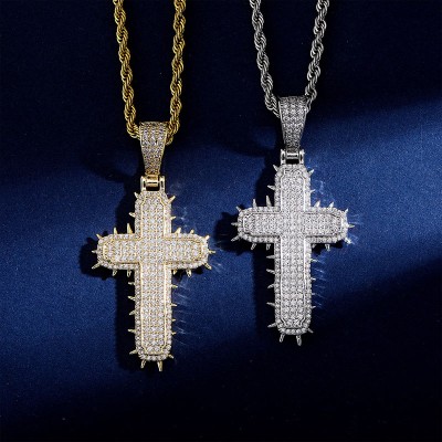 Iced Prickly Cross Pendant