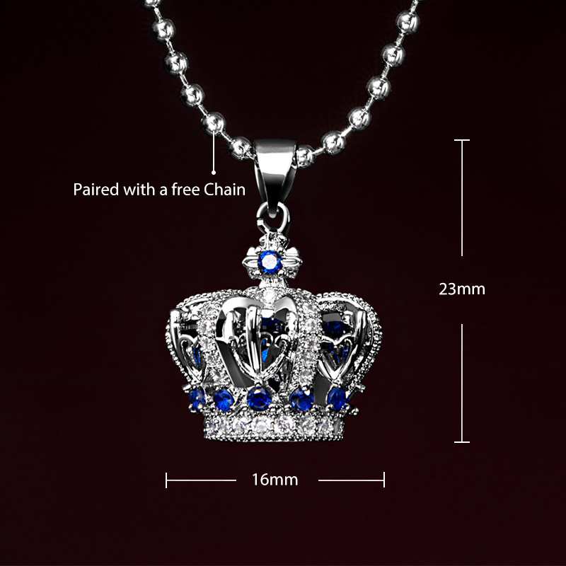 Sapphire Crown Pendant in White Gold