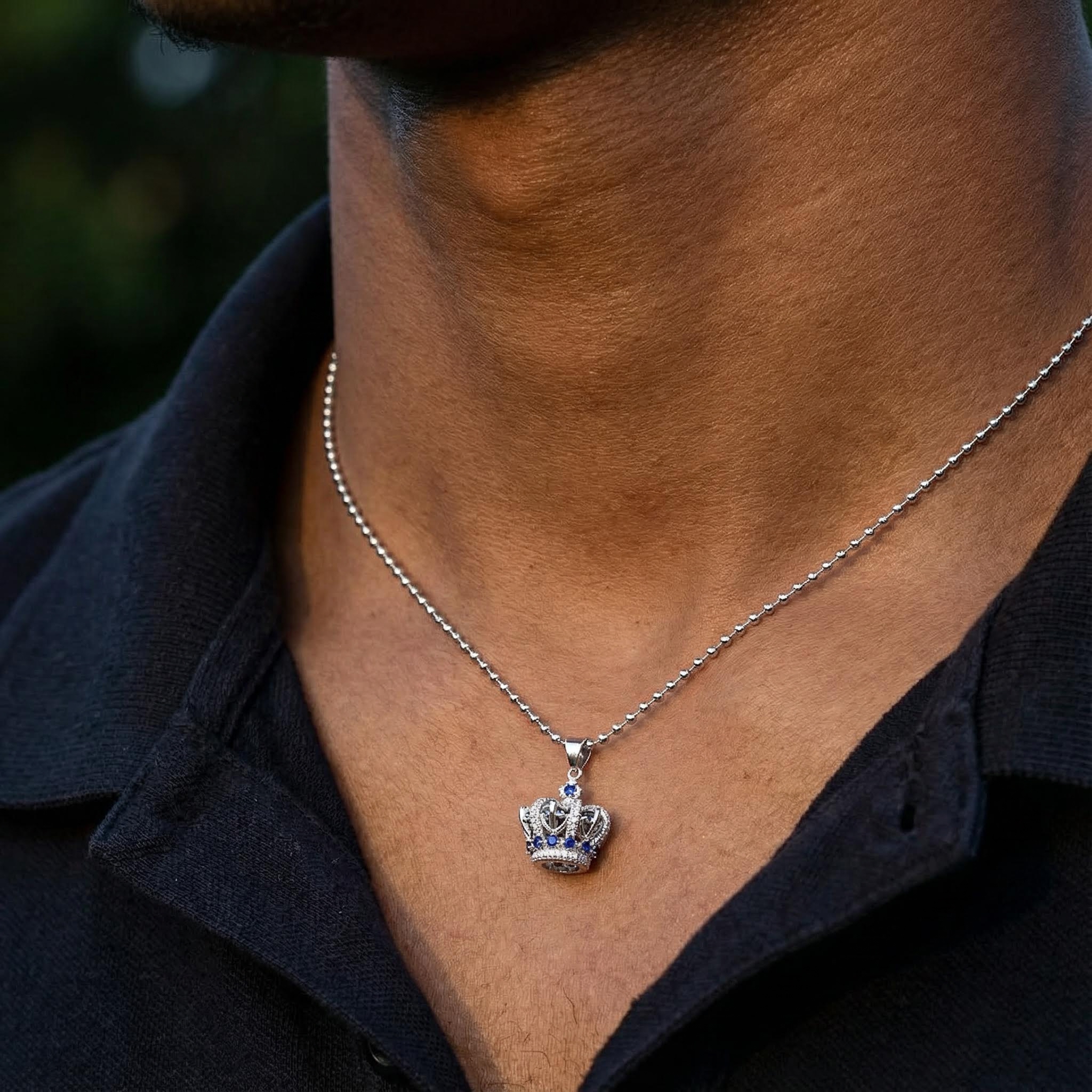 Sapphire Crown Pendant in White Gold