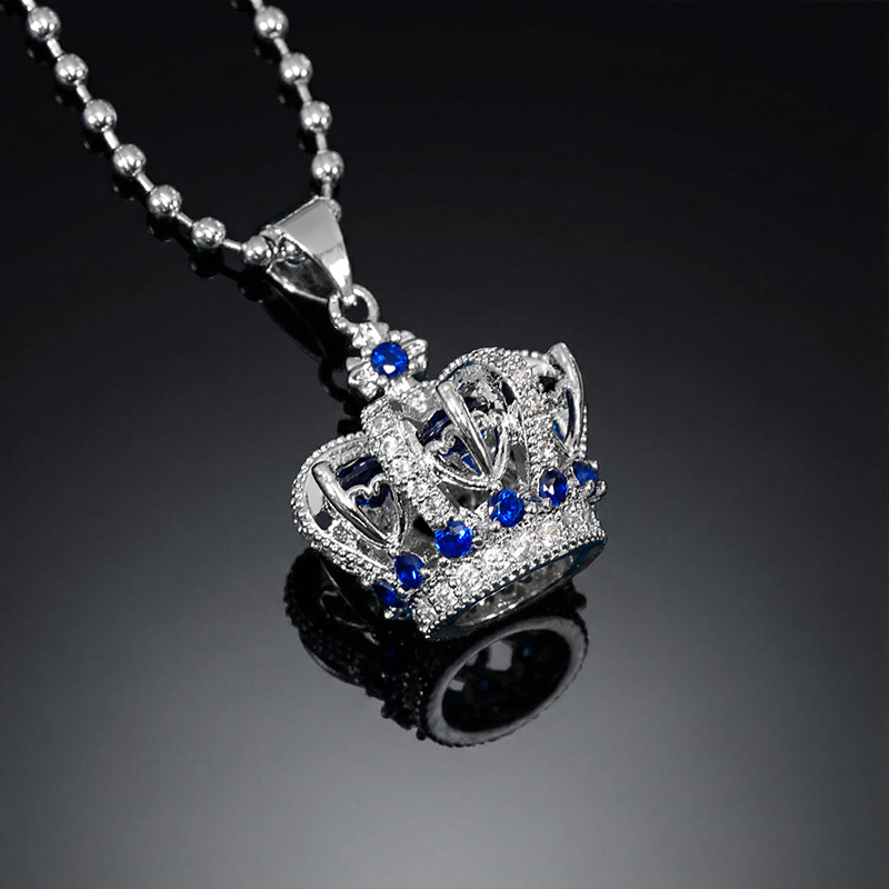 Sapphire Crown Pendant in White Gold
