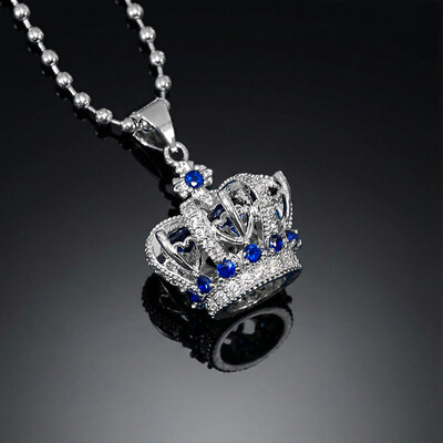 Sapphire Crown Pendant in White Gold