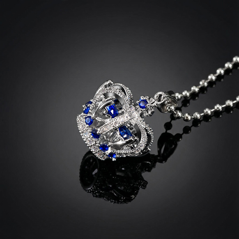 Sapphire Crown Pendant in White Gold