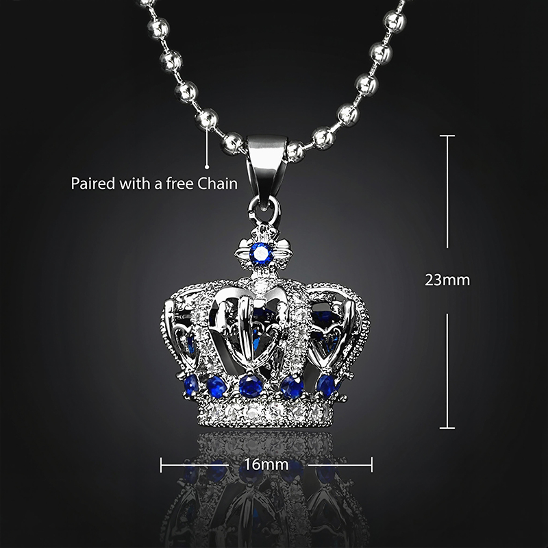 Sapphire Crown Pendant in White Gold