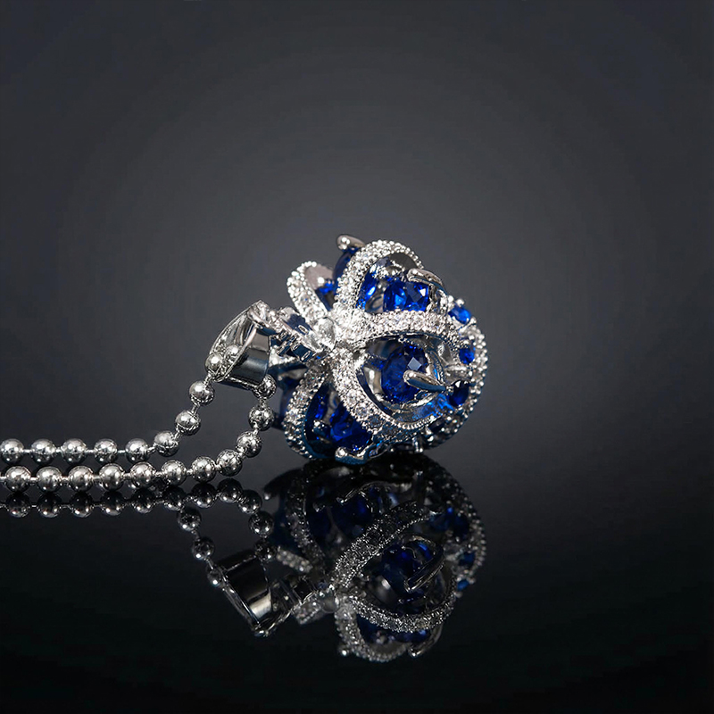 Sapphire Crown Pendant in White Gold