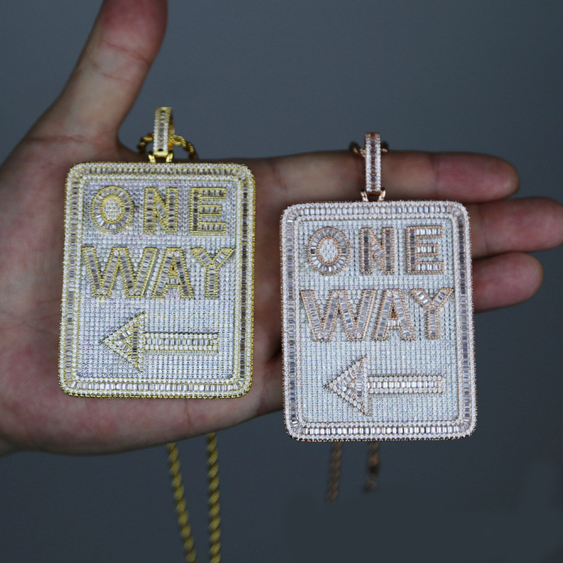 Iced Baguette One Way Street Traffic Sign Pendant