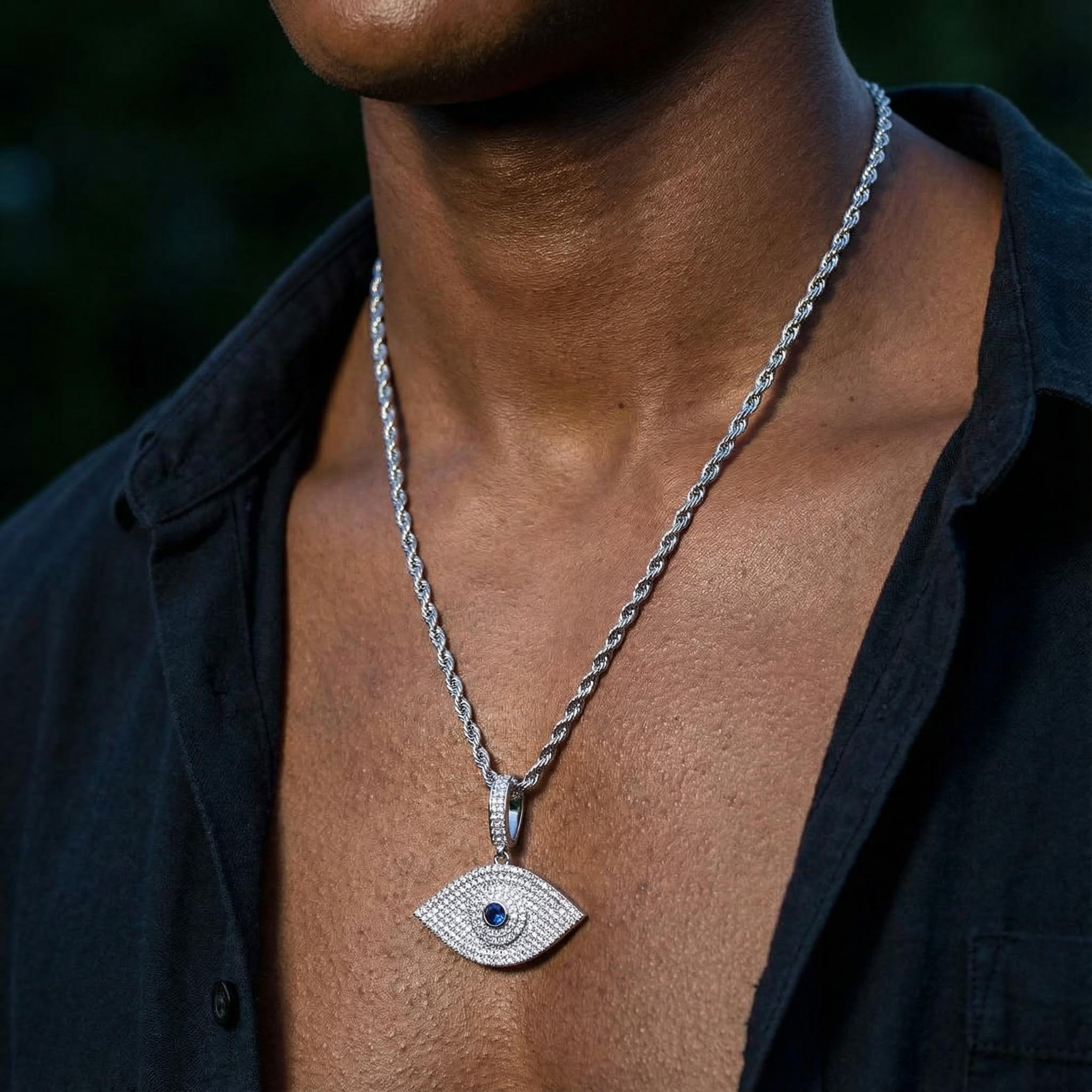 Iced Sapphire Evil Eye Pendant Iced Sapphire Evil Eye Pendant