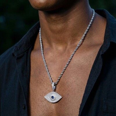 Iced Sapphire Evil Eye Pendant