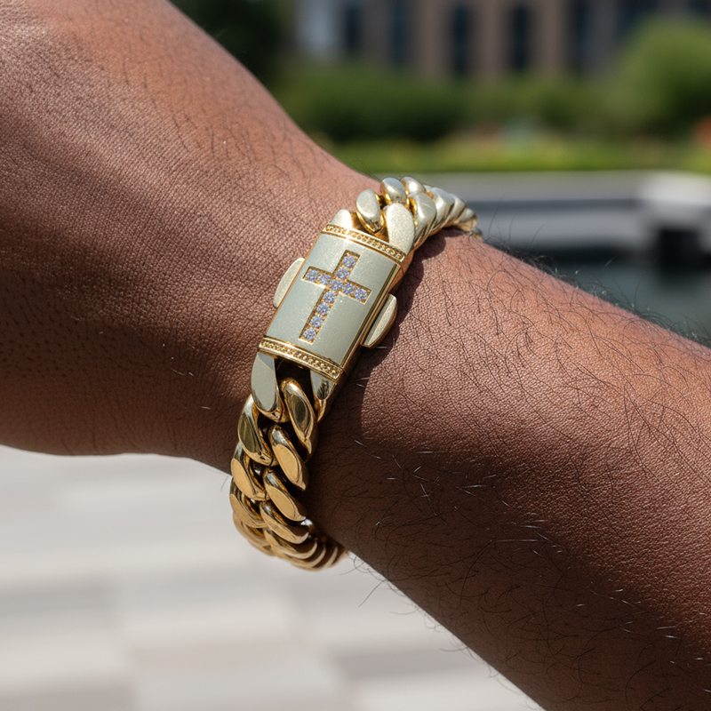 12mm Iced Cross Cuban Bracelet