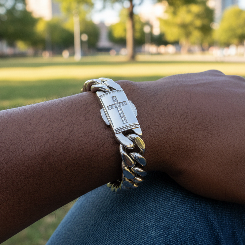 12mm Iced Cross Cuban Bracelet