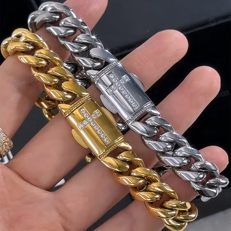 12mm Iced Cross Cuban Bracelet