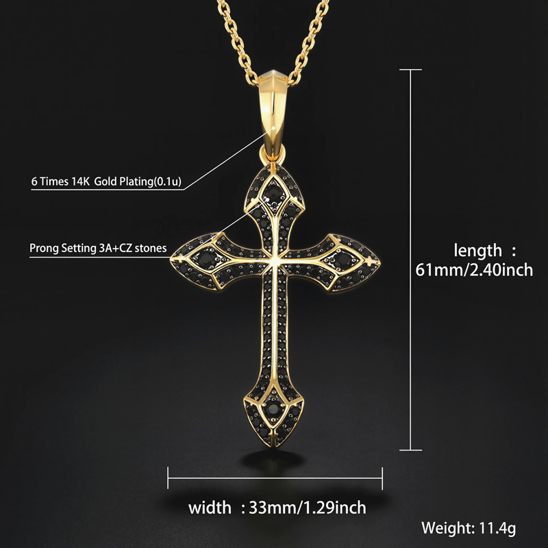 Iced Emerald/Purple/Blue/Black Cross Pendant in Gold