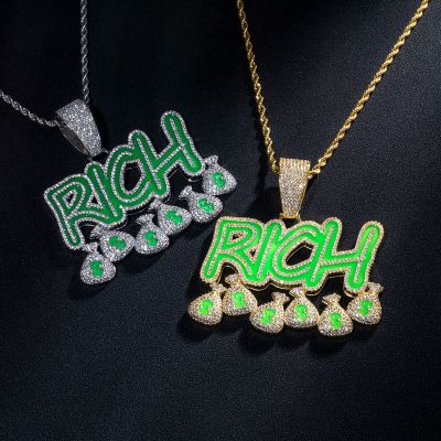 Iced Glowing RICH Money Bag Pendant