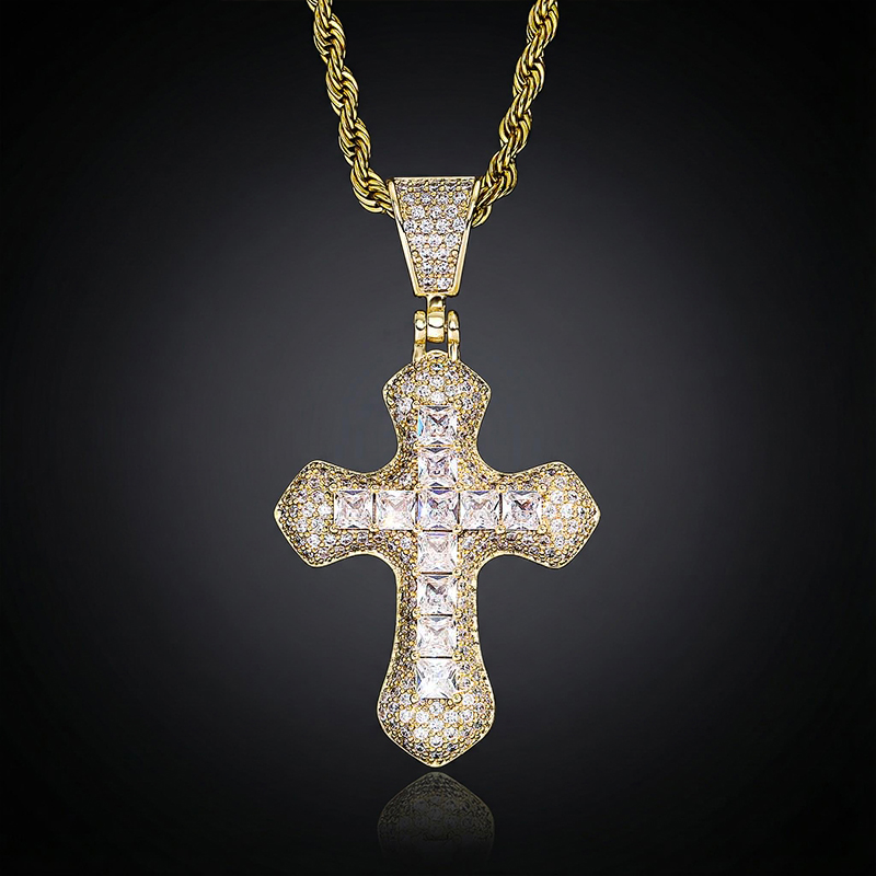 Princess Cut Iced Cross Pendant in Gold Princess Cut Iced Cross Pendant in Gold