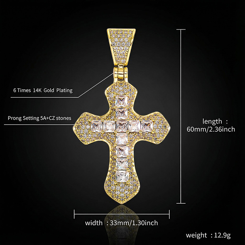 Princess Cut Iced Cross Pendant in Gold Princess Cut Iced Cross Pendant in Gold