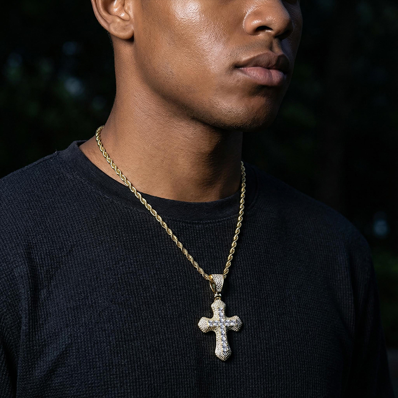 Princess Cut Iced Cross Pendant in Gold Princess Cut Iced Cross Pendant in Gold