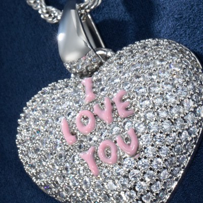  Iced Heart "I LOVE YOU" Pendant