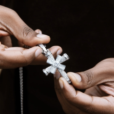 Iced Rotatable Cross Pendant