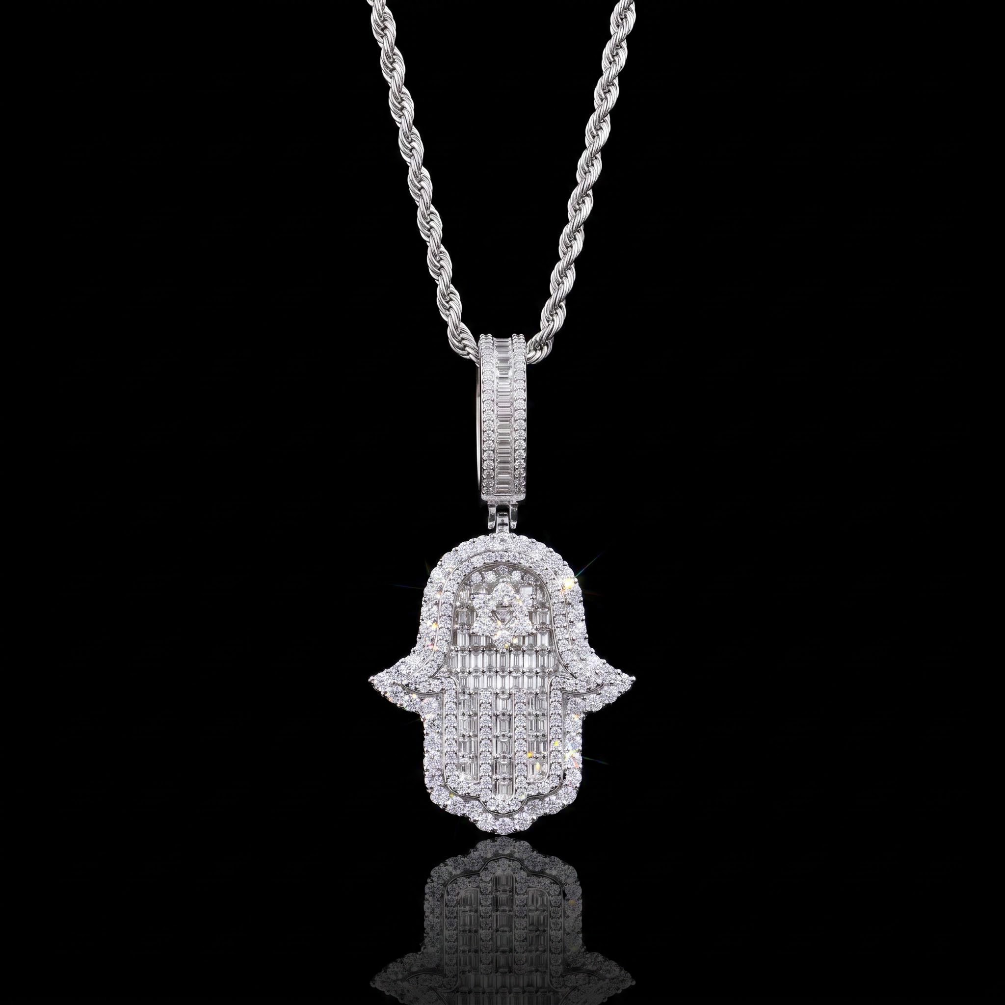 Iced Baguette Cut Hamsa Pendant Iced Baguette Cut Hamsa Pendant