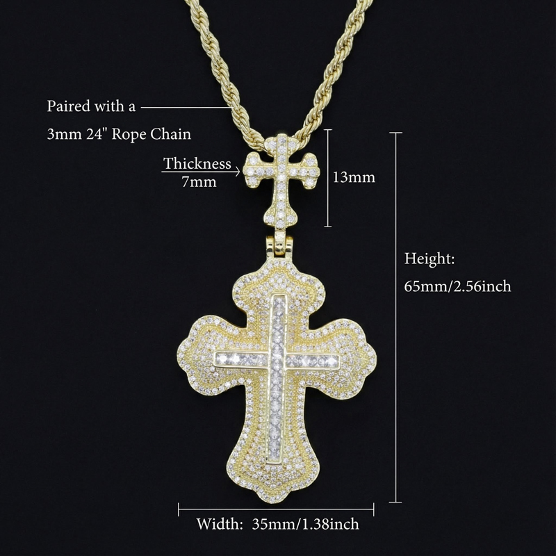 Iced Princess Cut Double Cross Pendant