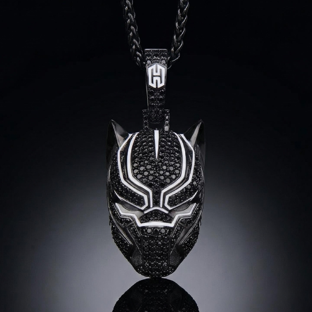  Iced Black Panther Pendant in Black Gold