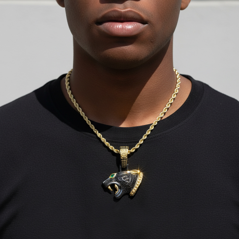 Iced Black Panther Head Pendant in Black Gold Iced Black Panther Head Pendant in Black Gold
